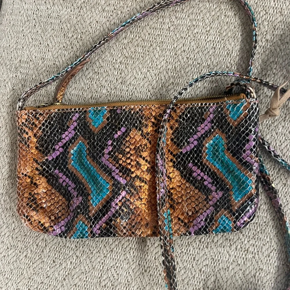HOBO Brown and Blue Hobo Bag with Bohemian Colorful Design Cara Crossbody NWT